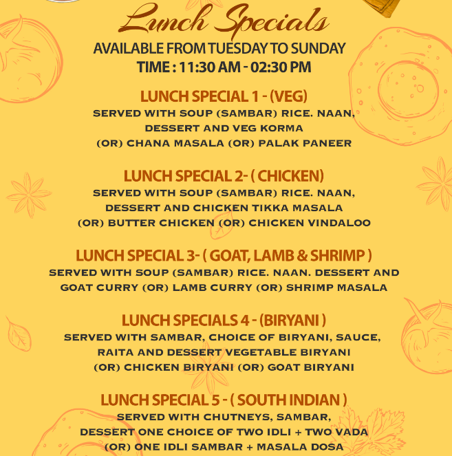 Lunch Specials (Tuesday To Sunday)