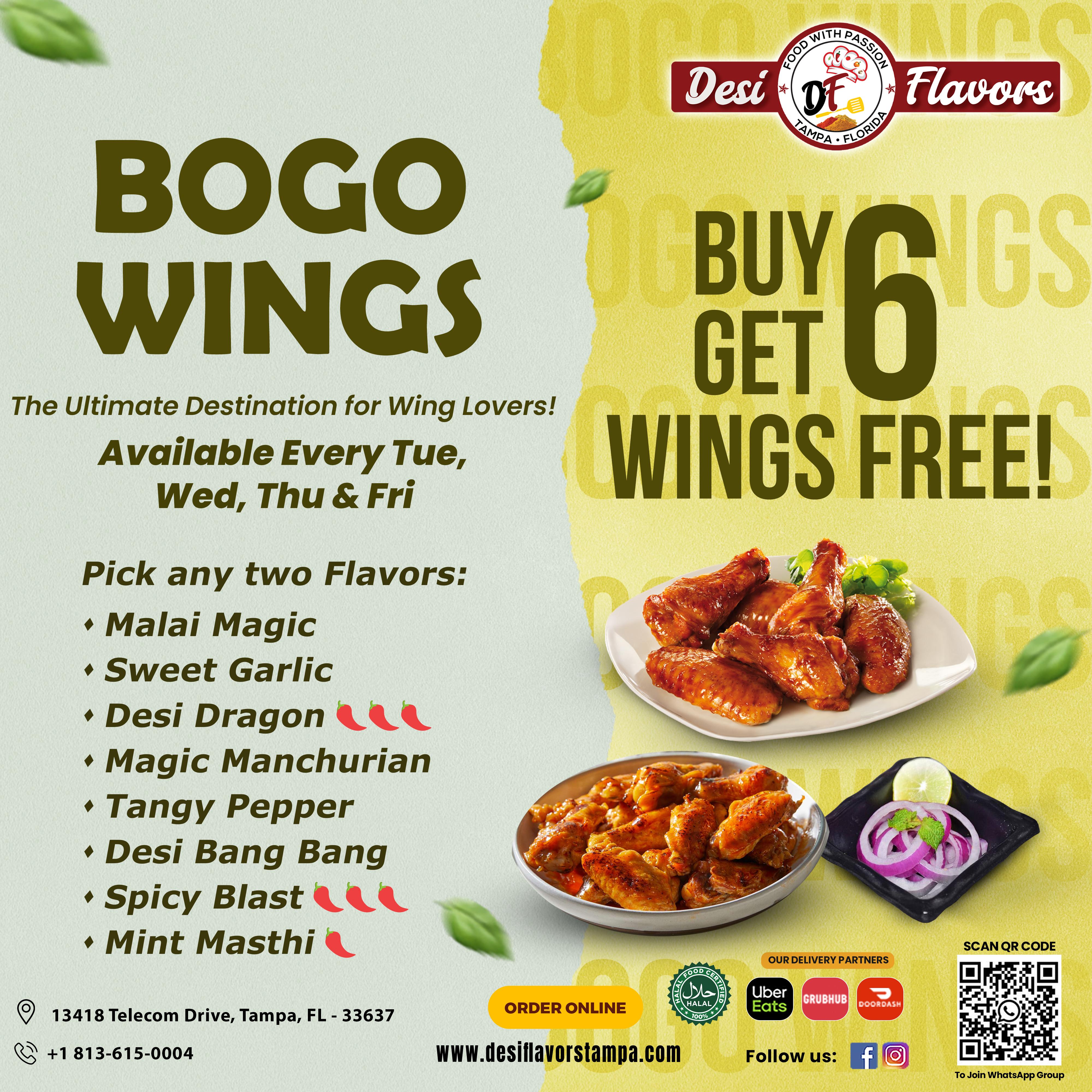 BOGO Wings <br> (Tue, Wed, Thu & Fri)