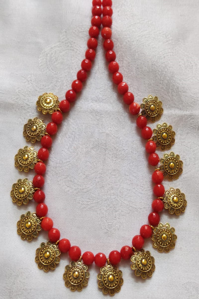 Red Agate and gold charms chain