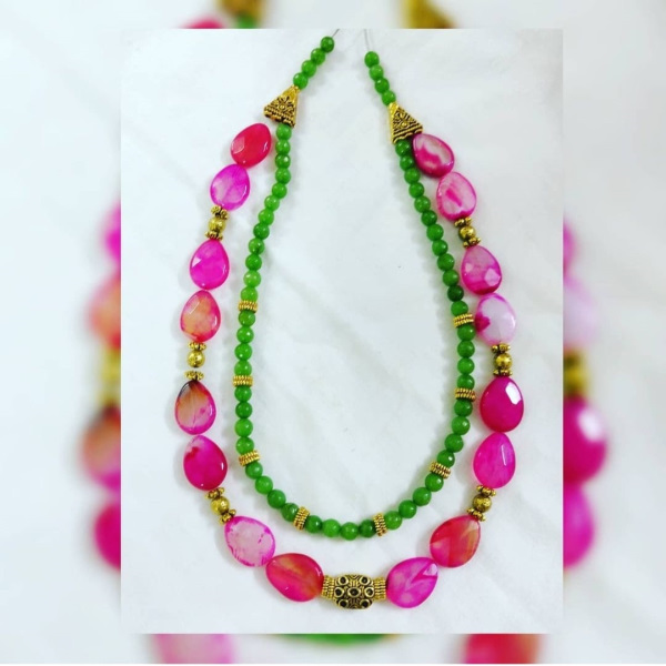 Pink and green double layer agate chain