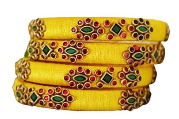 Yellow Kundan Bangles