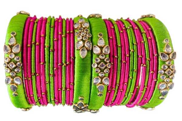 Parrot Green and Pink Bangles Combo