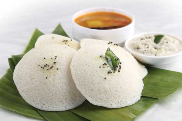 Idly(3 pieces) with Sambar and Chutney.