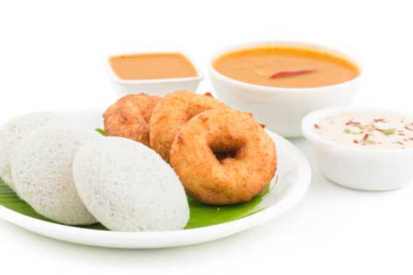 Idly(2 pieces)  and Vada (1) with Sambar and Chutney.