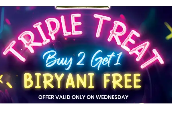 Triple Treat Wednesday  - Buy2 Biryanis Get1 FREE