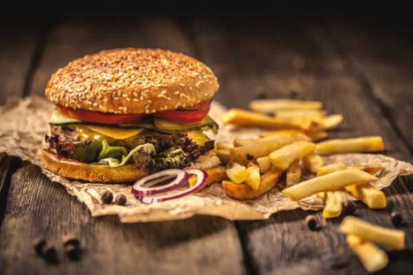 Classic BBQ Onion Ring Cheese Burger & Fries
