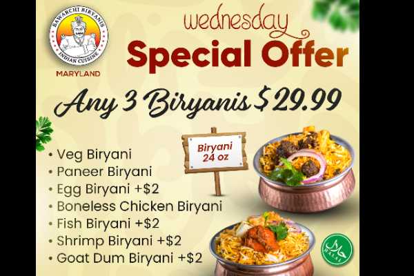 Any 3 Biryanis $29.99