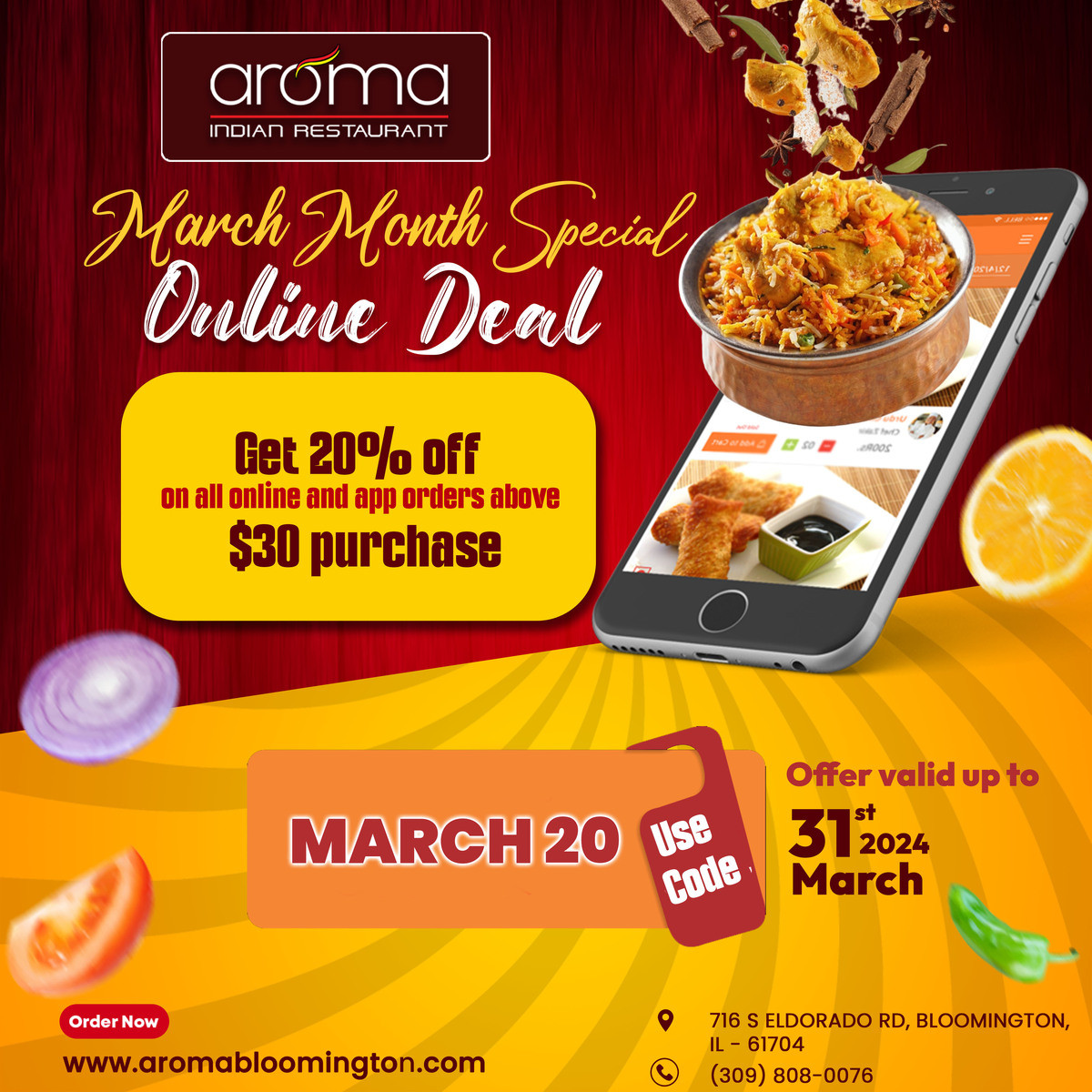Aroma Bloomington, Bloomington IL » Menu / Order Online / Delivery