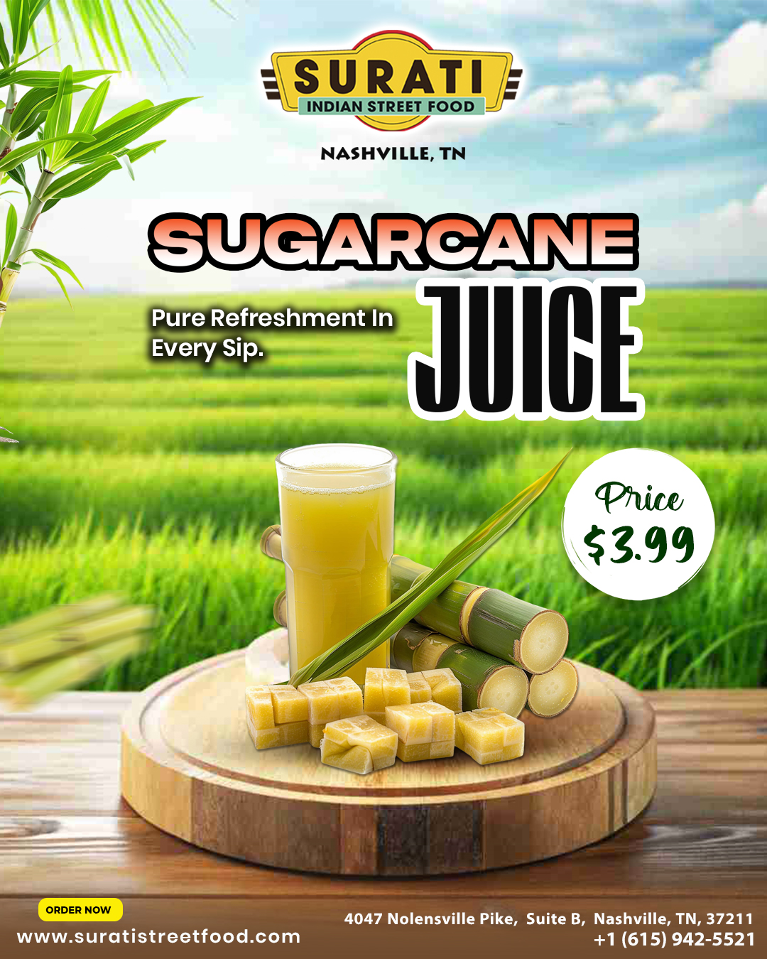 Fresh, raw, and naturally sweet ?? Sip the goodness of real sugarcane juice for just $3.99!