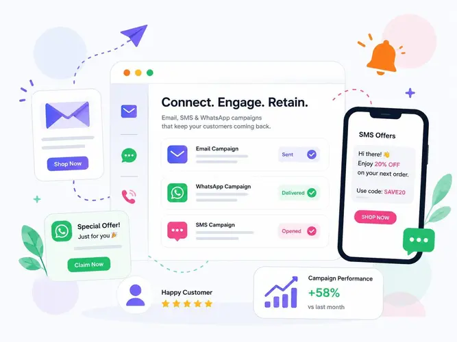 Email, SMS & WhatsApp Email, SMS & WhatsApp