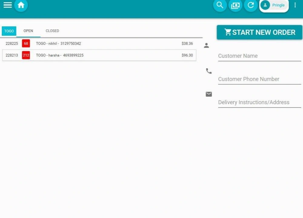 Bistrostack POS screen