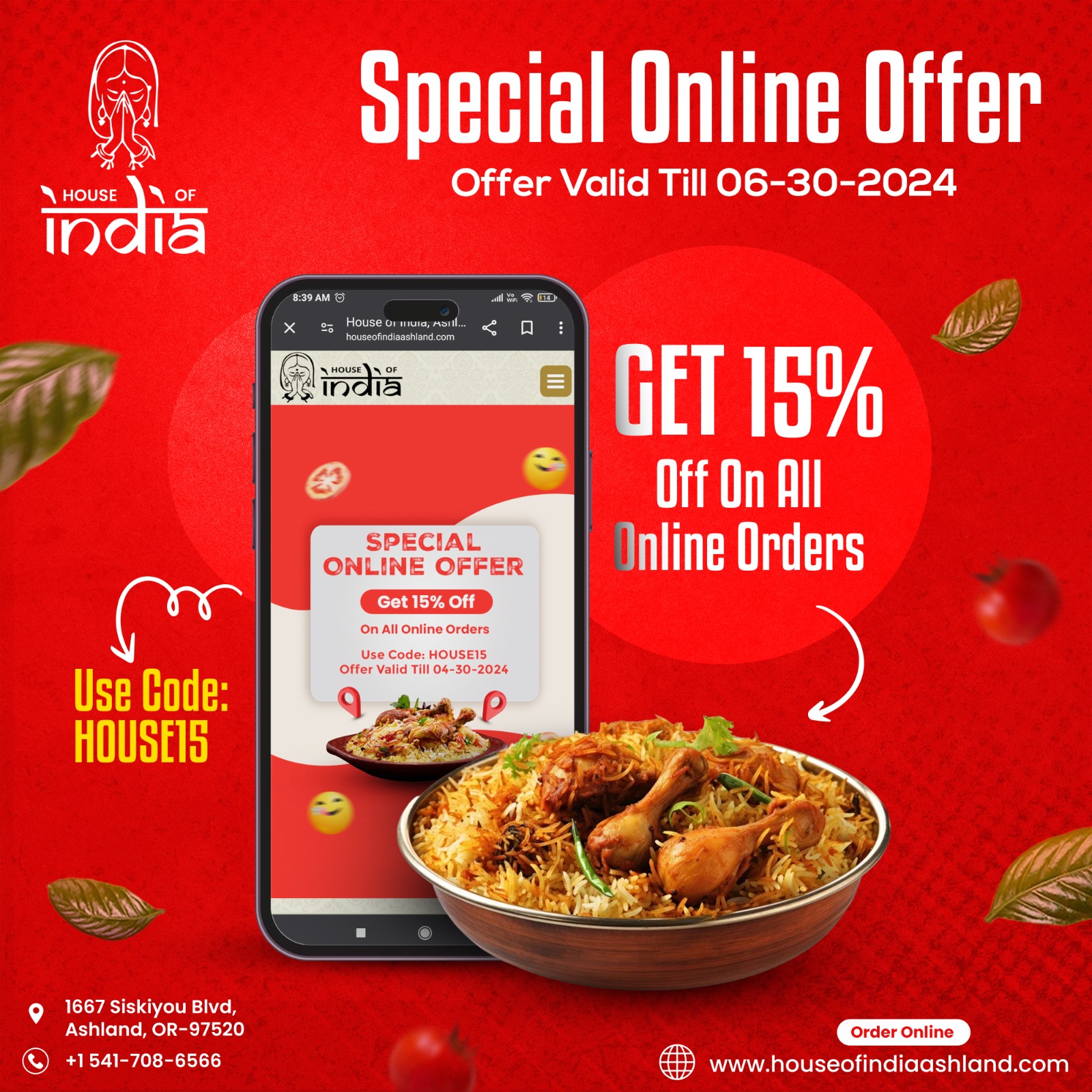 House of India, Ashland OR » Contact us » Order Online