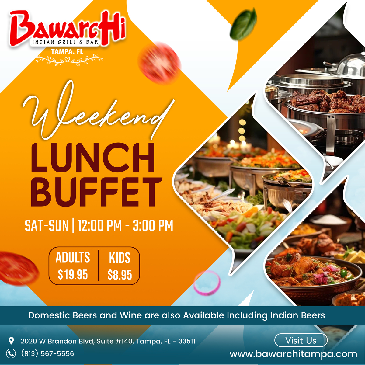 Elevate your weekend with our delectable Weekend Lunch Buffet! Join us every Saturday and Sunday from 12:00 PM to 3:00 PM for a feast of flavors.