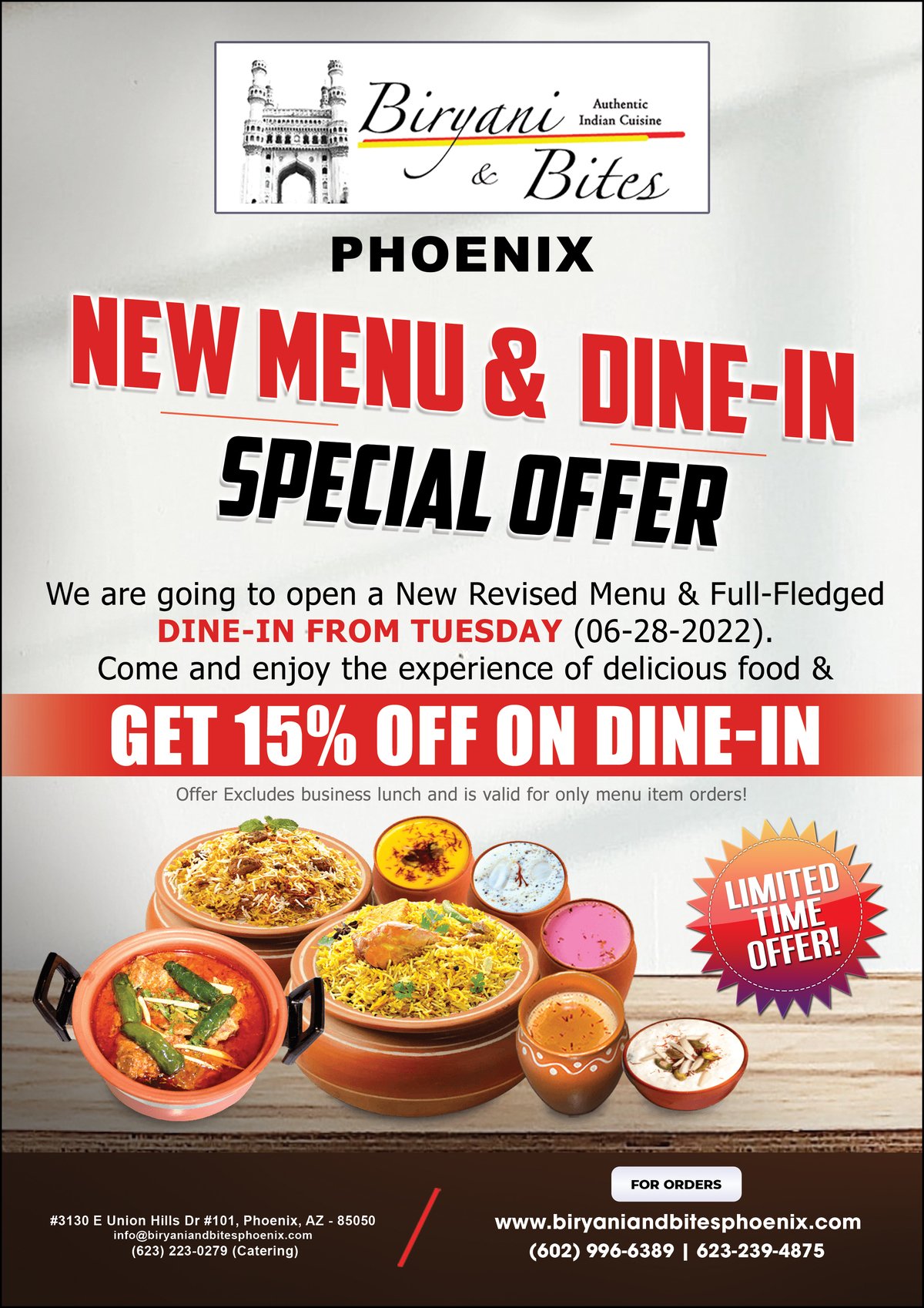 New Menu & Dine-in Special offer