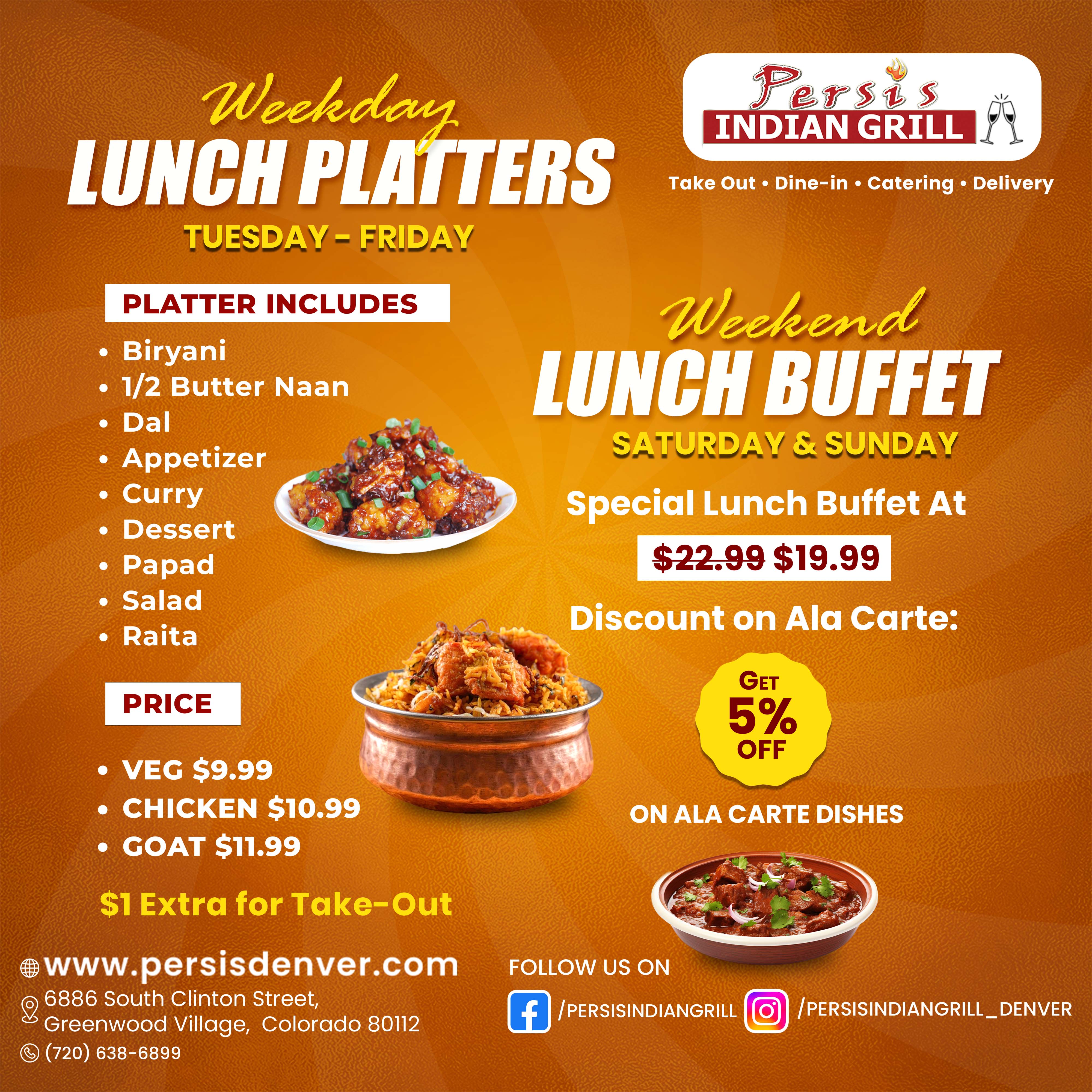 Weekday Lunch Platters and Weekend Lunch Buffet