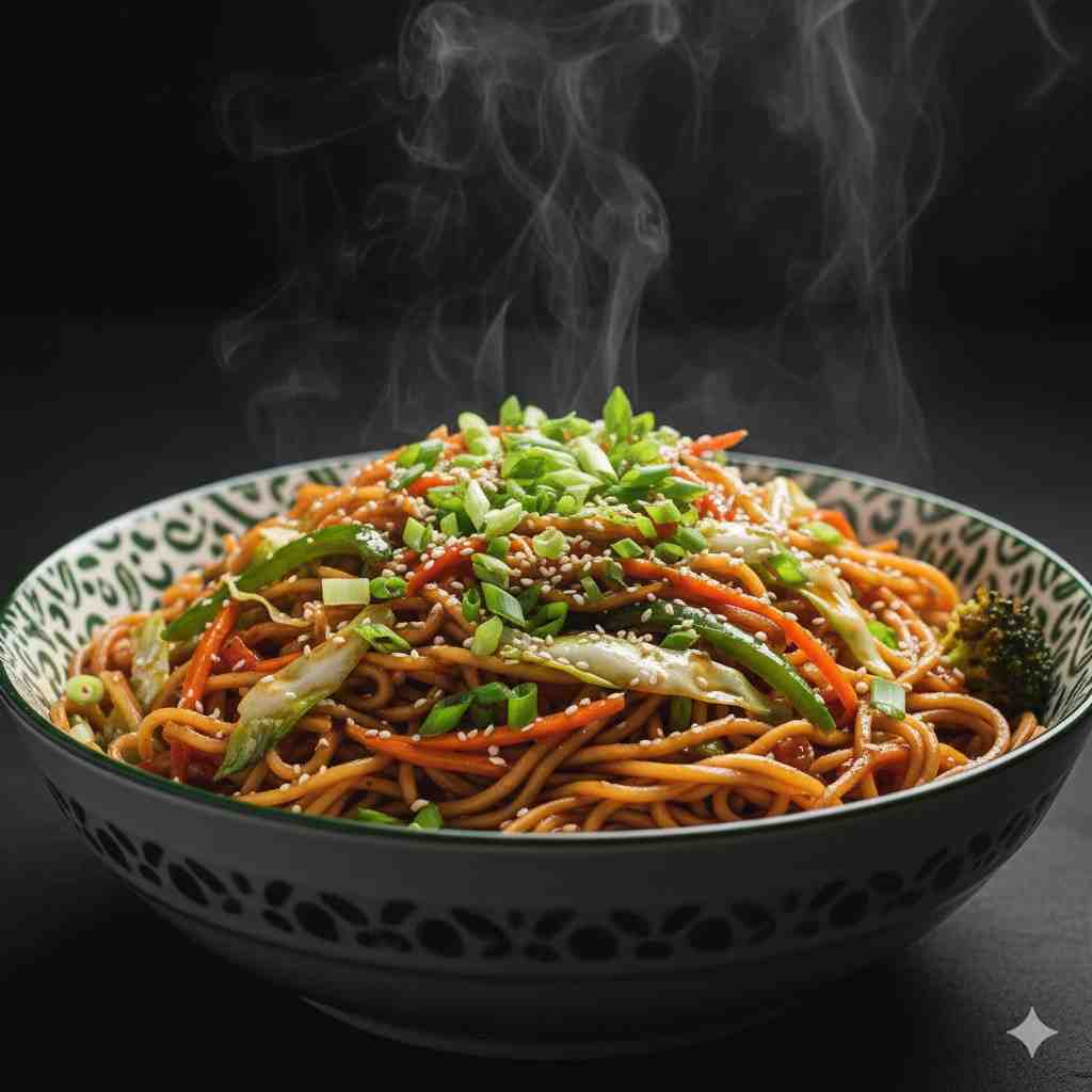 Vegetable noodles Indo-Chinese style at Biryaniz Indian Cuisine