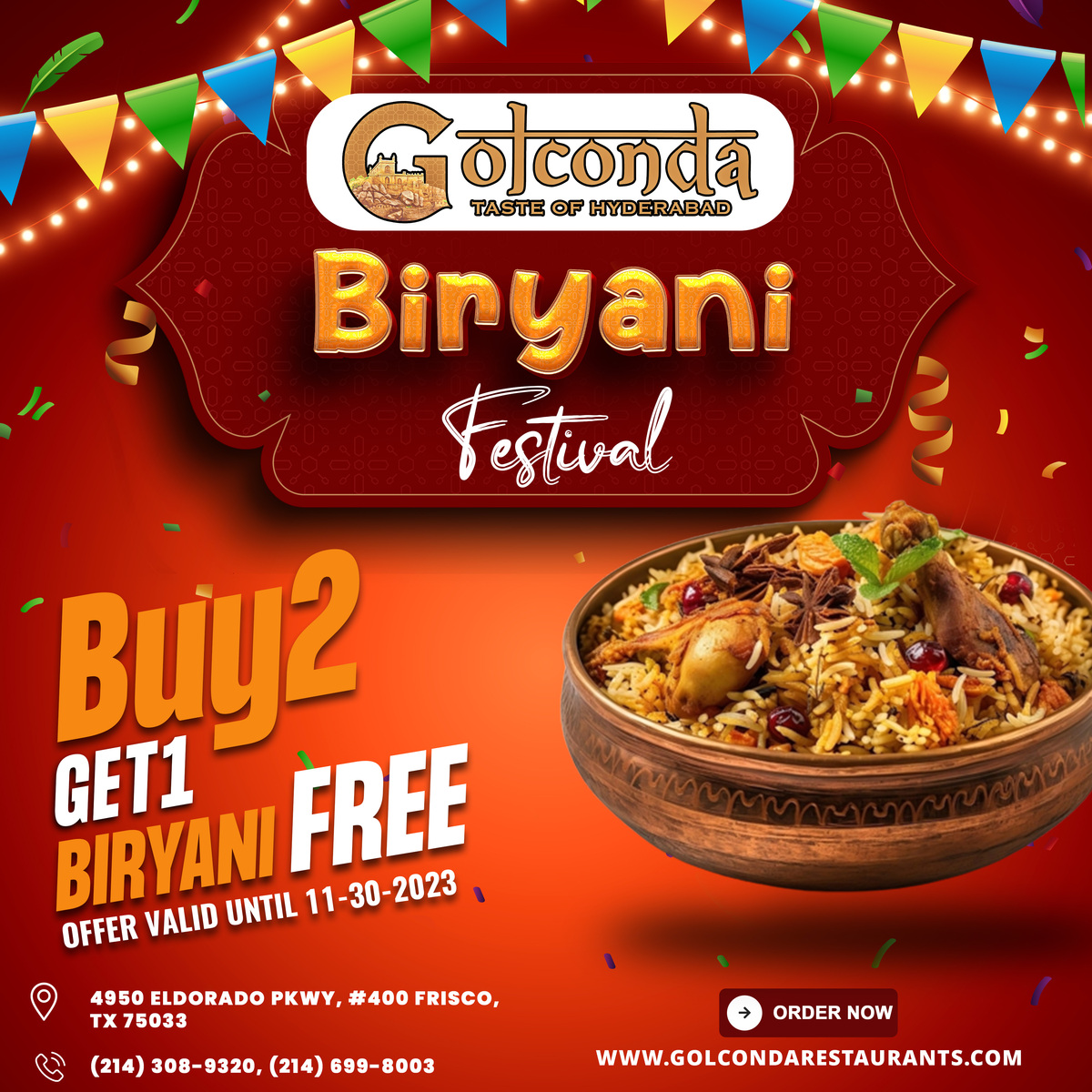 Golconda Indian Cuisine » Promotions / Specials