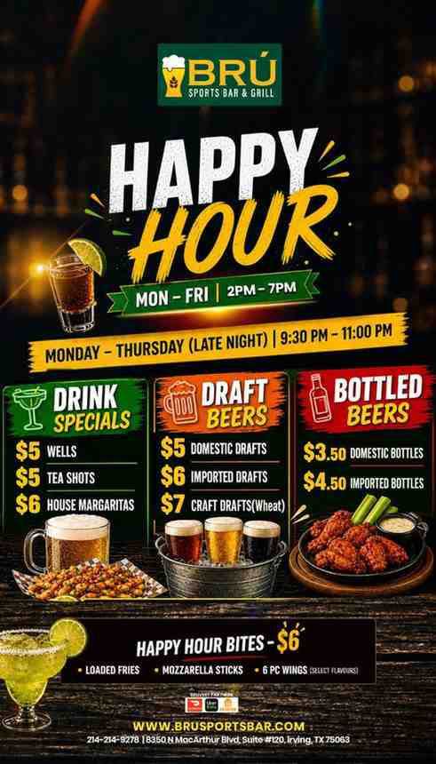 Bru Sports Bar signature cocktails and drinks