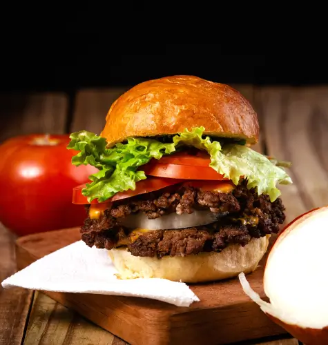 Lamb burger and fries at Bru Sports Bar & Grill