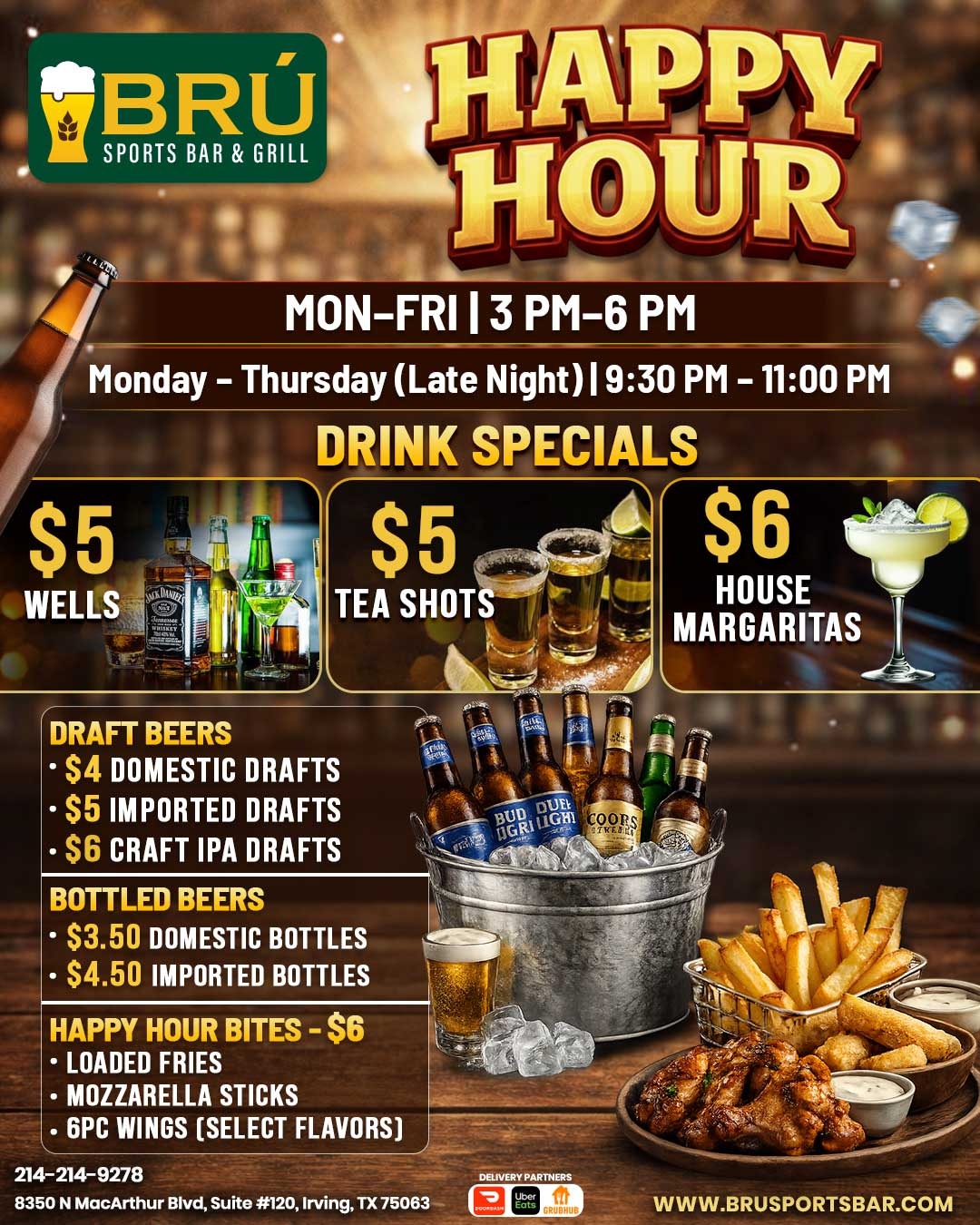 Bru Sports Bar signature cocktails and drinks