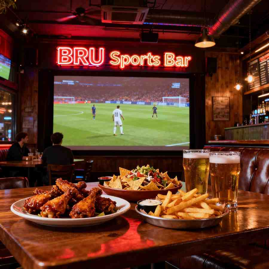 Sports fans watching live games at Bru Sports Bar & Grill