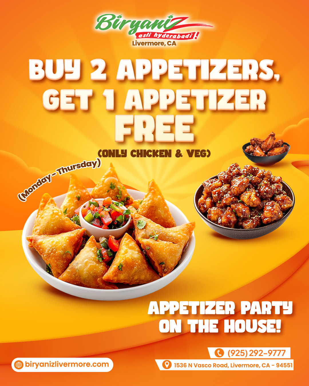 Buy 2 Appetizers, Get 1 Appetizer Free (Only Chicken & Veg)