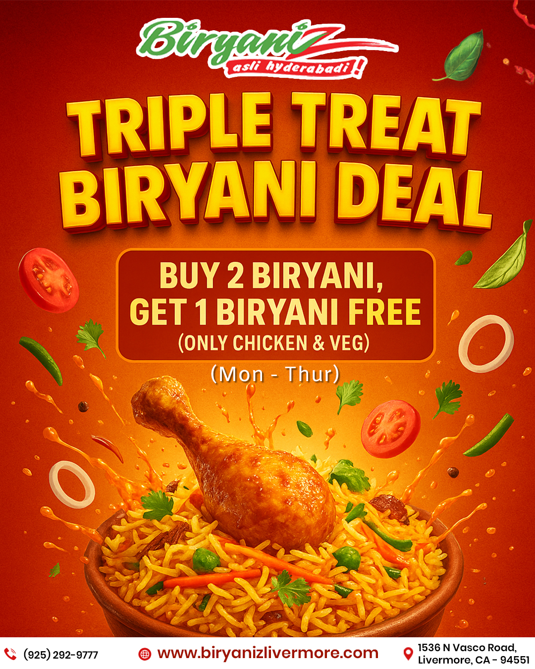 Buy 2 Biryani, Get 1 Biryani Free (Only Chicken & Veg)