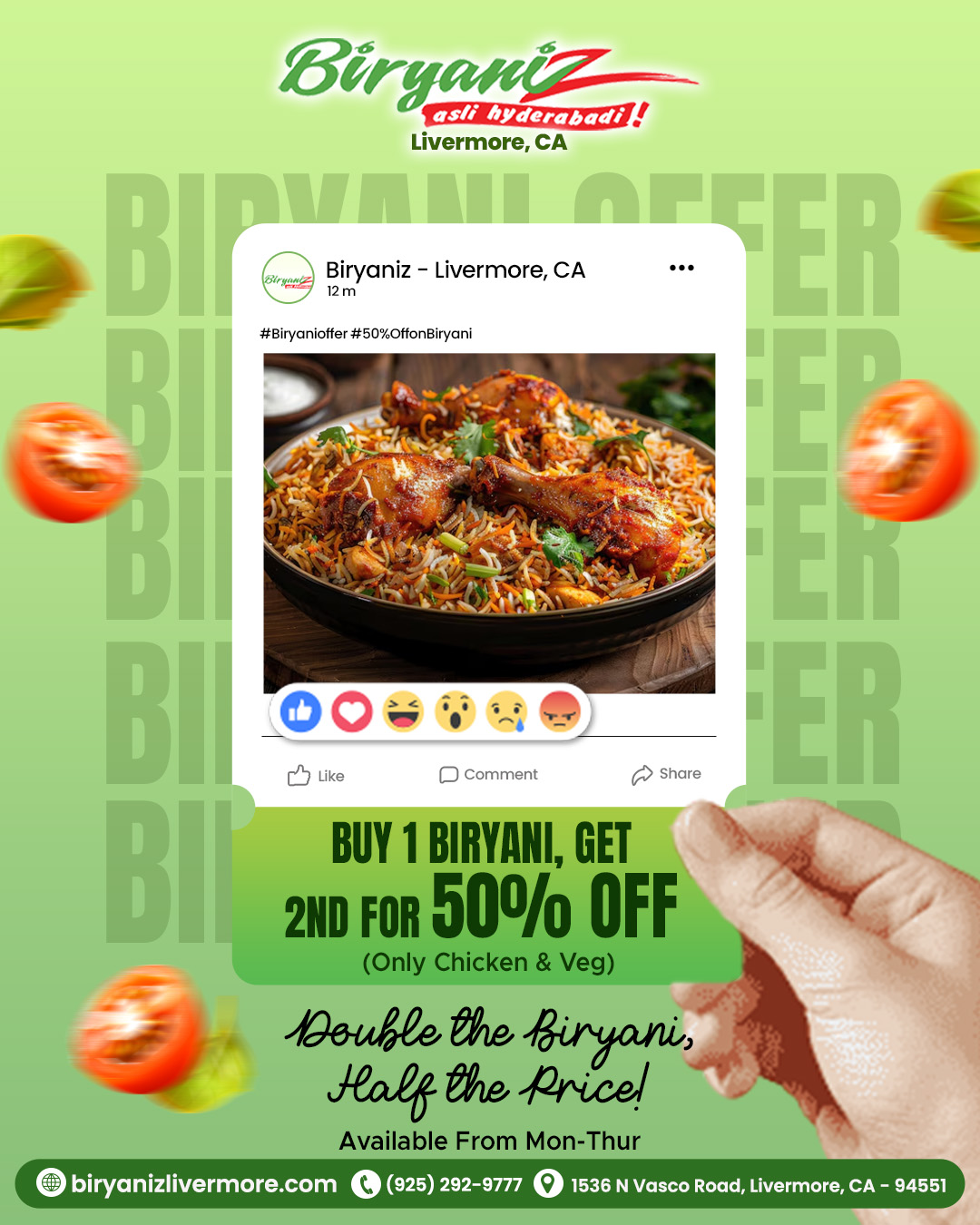 Buy 1 Biryani, Get 2nd for 50% Off (Only Chicken & Veg)