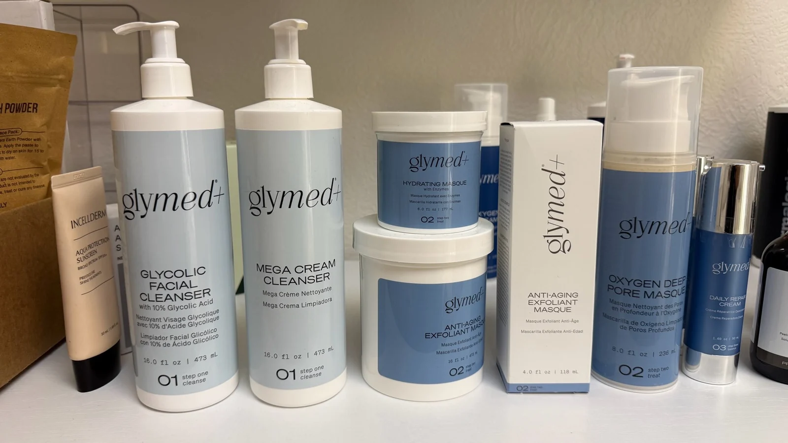 Glymed professional skincare products on the shelf