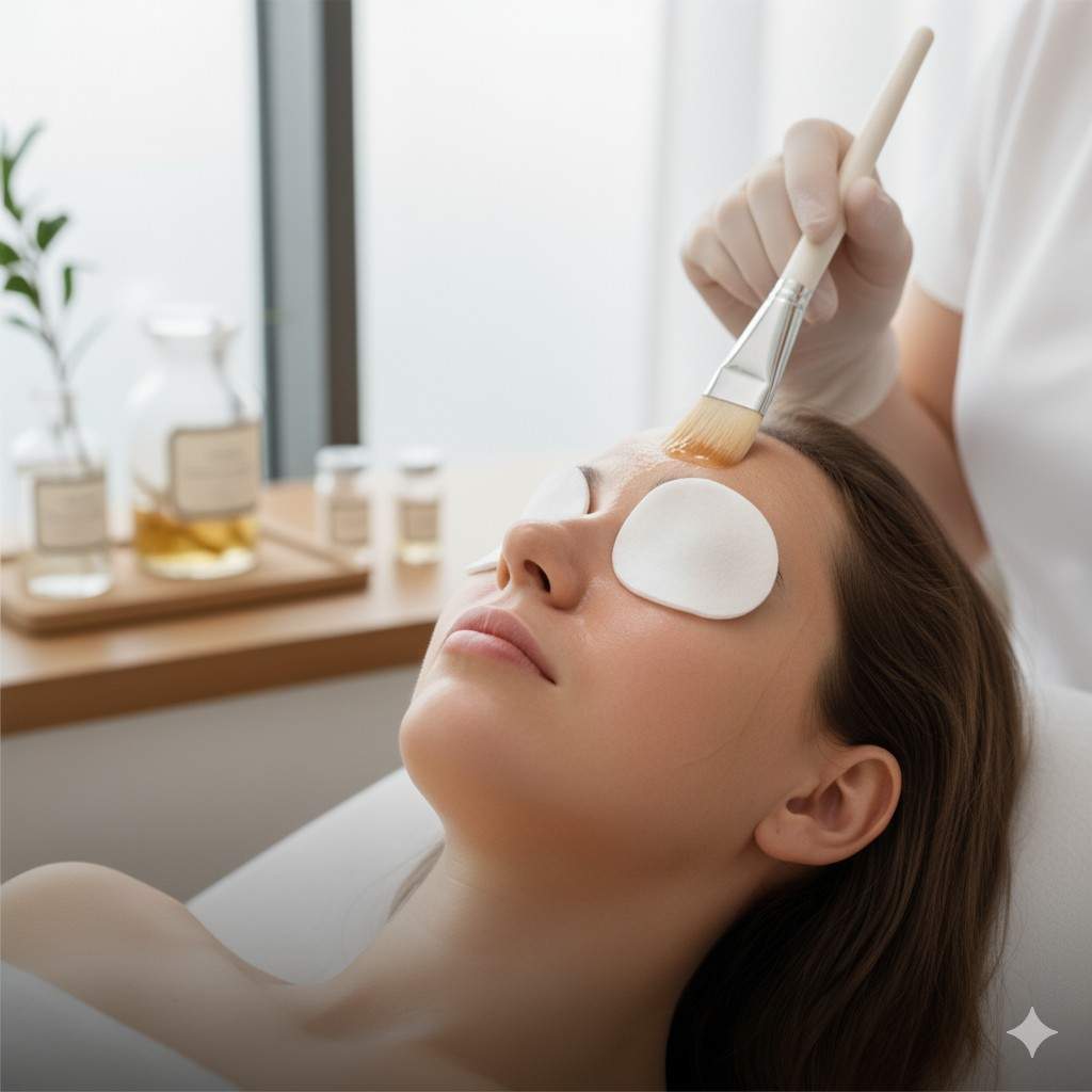 Professional chemical peel skincare treatment in progress