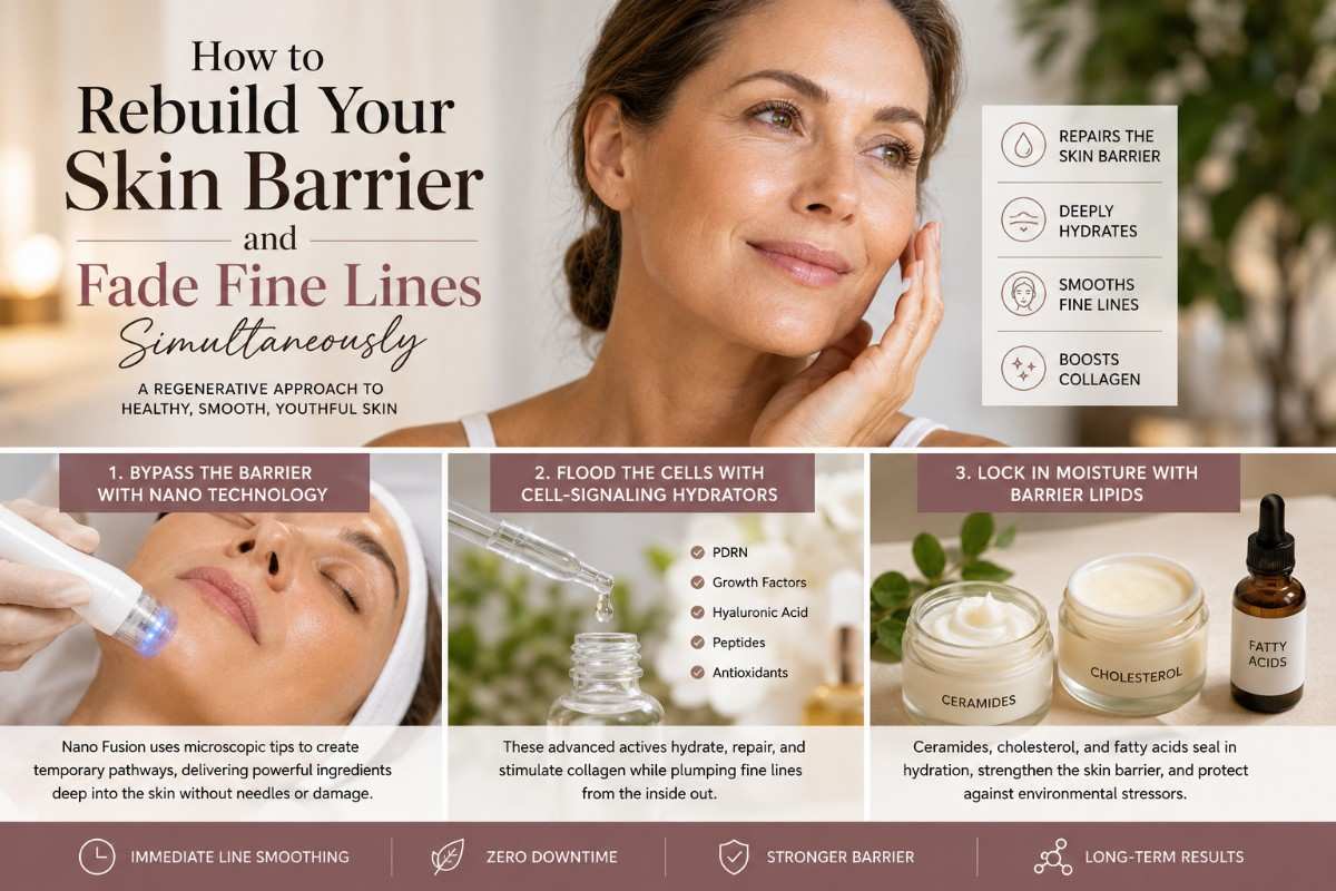 Woman with healthy glowing skin showing improved skin barrier and reduced fine lines