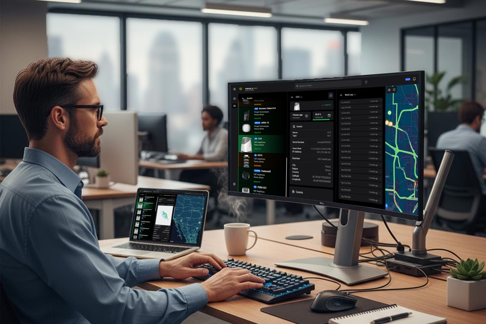 A facility manager analyzes data
