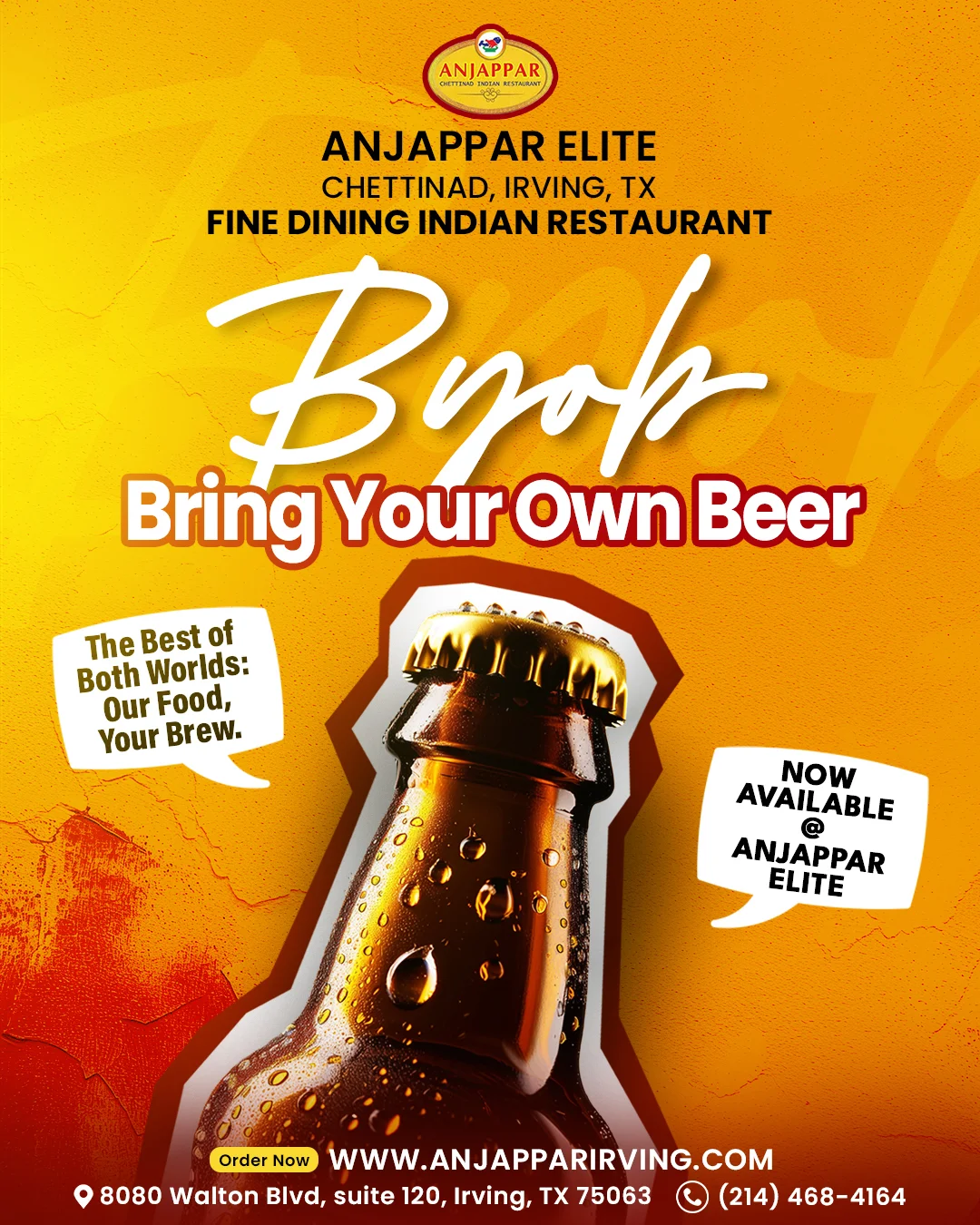 BYOB – Bring Your Own Beer Now available at Anjappar Elite